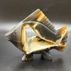 Amazing Banded Agate Crystal Fish Carving with Cave